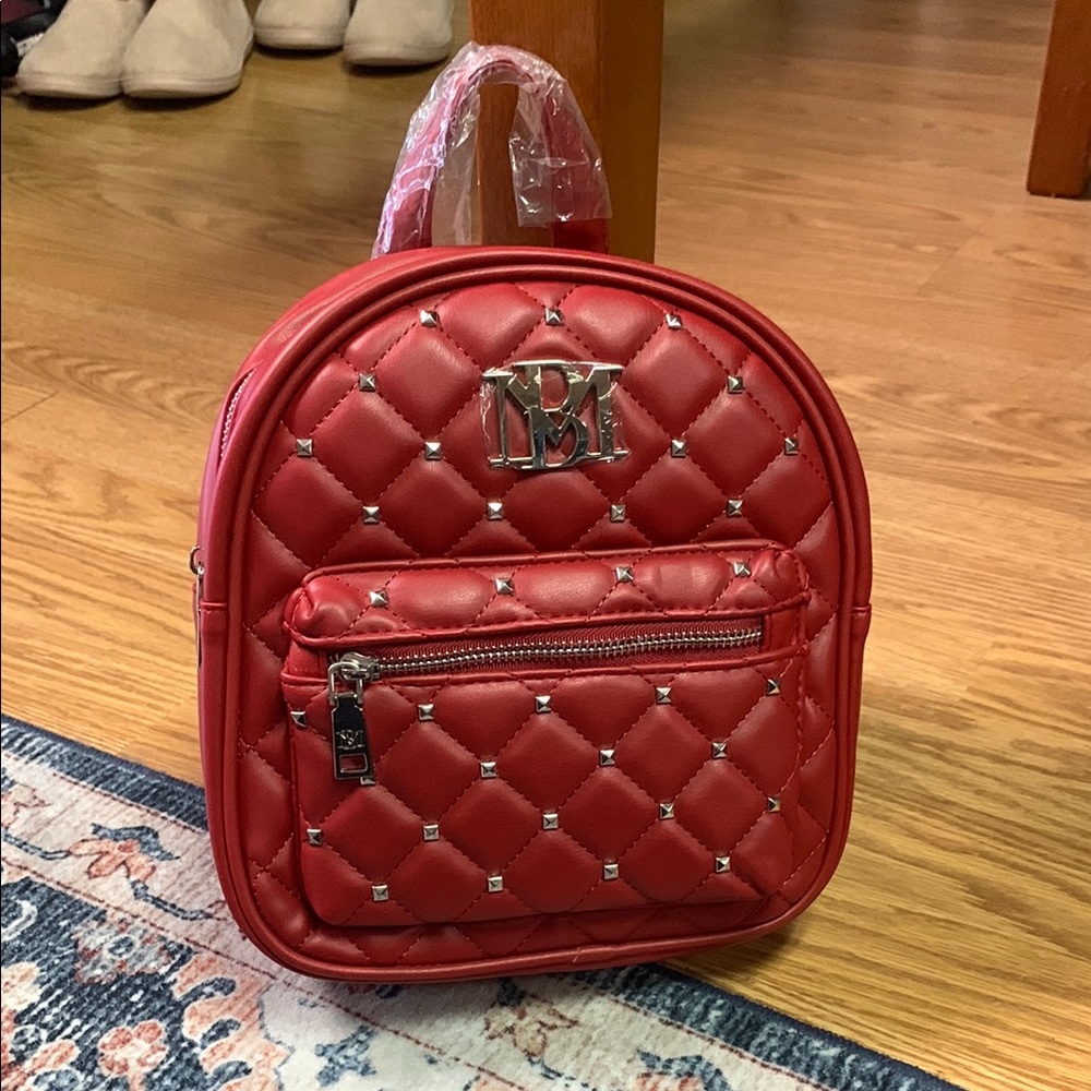 Badgley Mischka NWT red backpack vegan leather studded